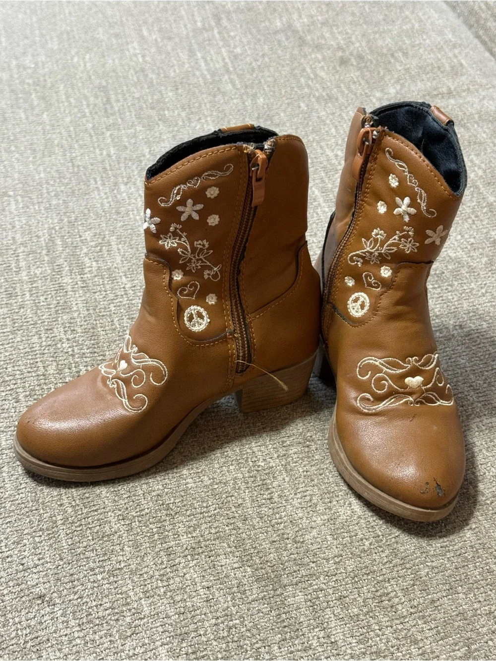 Girls Brown Embroidered Western Ankle Boots